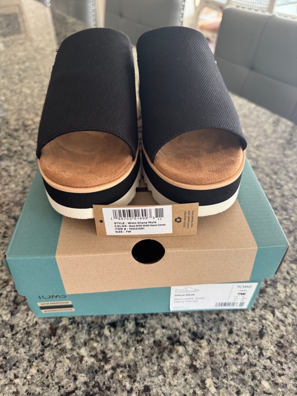 TOMS Black Diane mule style Platform Slide Sandals 7W (NWT)